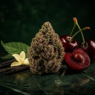 Infiorescenza Black Cherry CBD con ciliegie nere